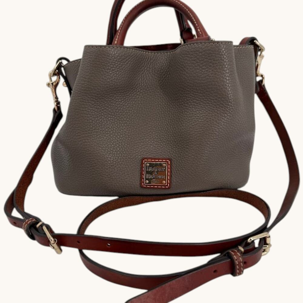 Dooney & Bourke Taupe Gray Pebbled Satchel Crossbody Bag Brown Leather Trim